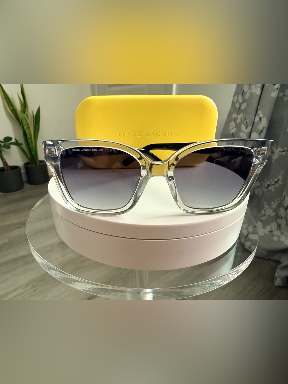 Marc Jacobs Clear Frame Sunglasses with Gray Gradient Lenses